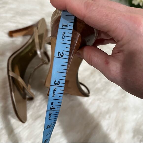 LRL Ralph Lauren Leather T-Strap Metallic High Heel Snakeskin Slides Sandals 5.5 - Picture 13 of 13